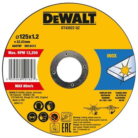 Dewalt DT43922-QZ Metal Cutting Disc 125 X 1.2 X 22.23mm DEWDT43922QZ