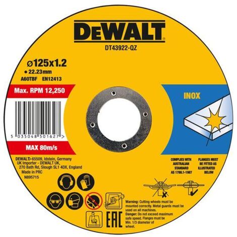 Dewalt DT43922-QZ Metal Cutting Disc 125 X 1.2 X 22.23mm DEWDT43922QZ
