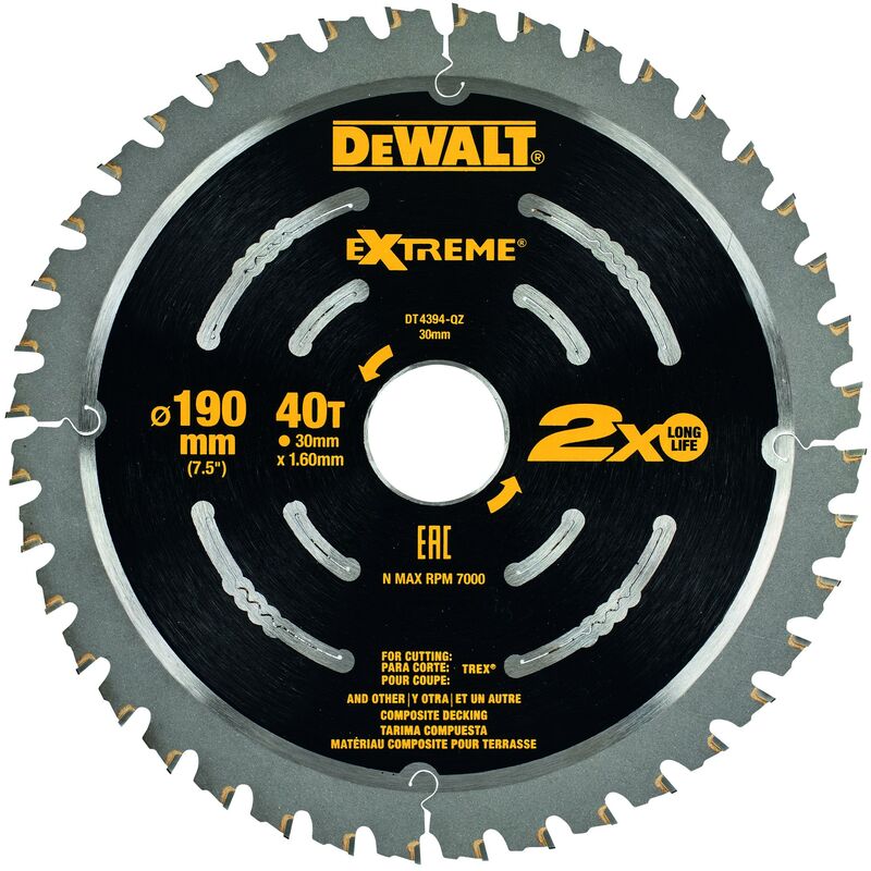 

Dewalt DT4394-QZ Hoja de sierra circular para suelos compuestos 190mm 40T EXTREME