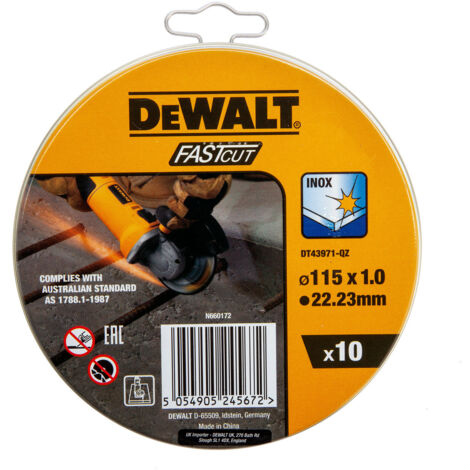 DEWALT DT43971-QZ (pkt of 10) Metal cutting disc 115mm x 1mm x 22.23