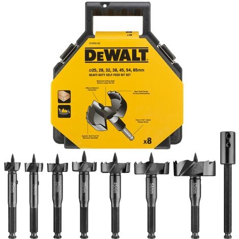 DeWalt DT4593 8 Piece Self Feed Forstner Wood Auger Drill Bit Set 25mm - 65mm
