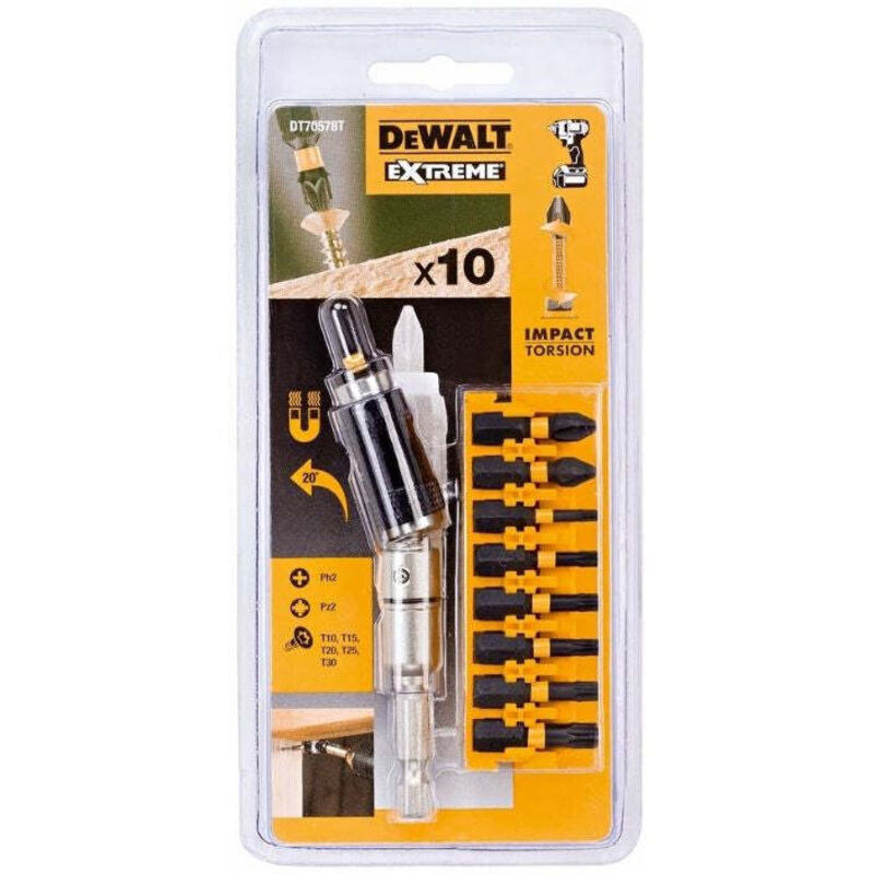 Dewalt - DT70518T-QZ lot de 10 pièces à visser avec embout pivotant: embouts impact torsion de 25 mm: PL6 X1, T15 X1, T30 X1, ph