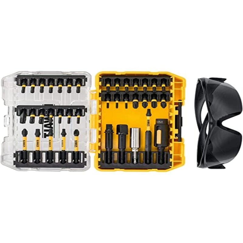 Dewalt - DT70733T-QZ - Toughcase : Set de 38 pièces pour perceuse - Embouts de tournevis flextorq - Lunettes de sécurité de