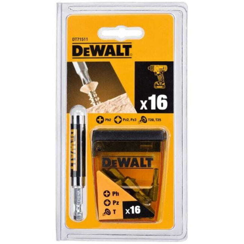 Dewalt - DT71511 kit de qz avec inserts de 16 tournevis et support magnétique télescopique, inserts avec 25 mm: PH2 x 2, PZ2 x 6,