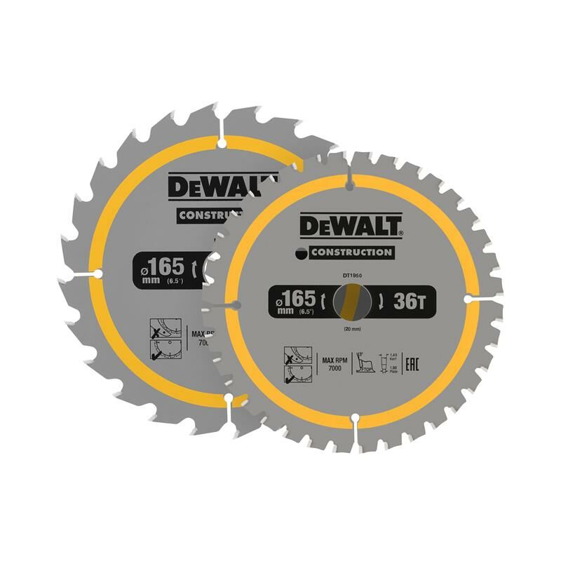 Dewalt - DT90270-QZ DT90270 Construction Circular Saw Blade 2 Pack 165 x 20mm x 24T/36T DEWDT90270QZ