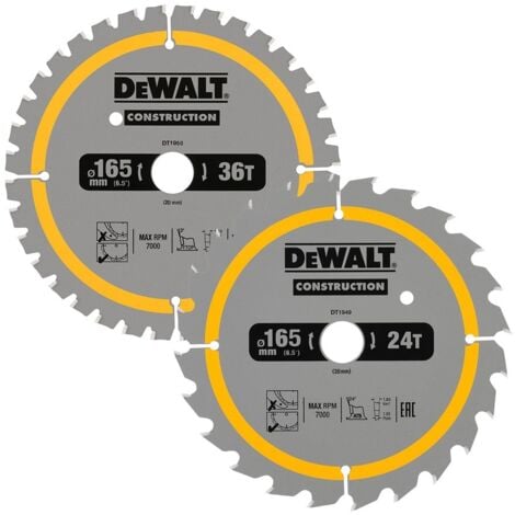 DEWALT DT90270 Construction Circular Saw Blade 2 Pack 165mm x 20mm x 24T/36T