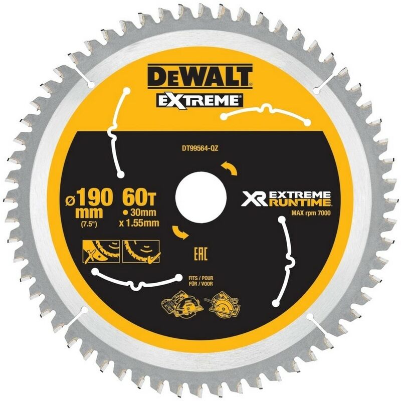 

Stanley - DEWALT DT99564-QZ - Hojas para Sierra Circular portátil XR EXTREME RUNTIME 190mm x 30mm 60D 25º