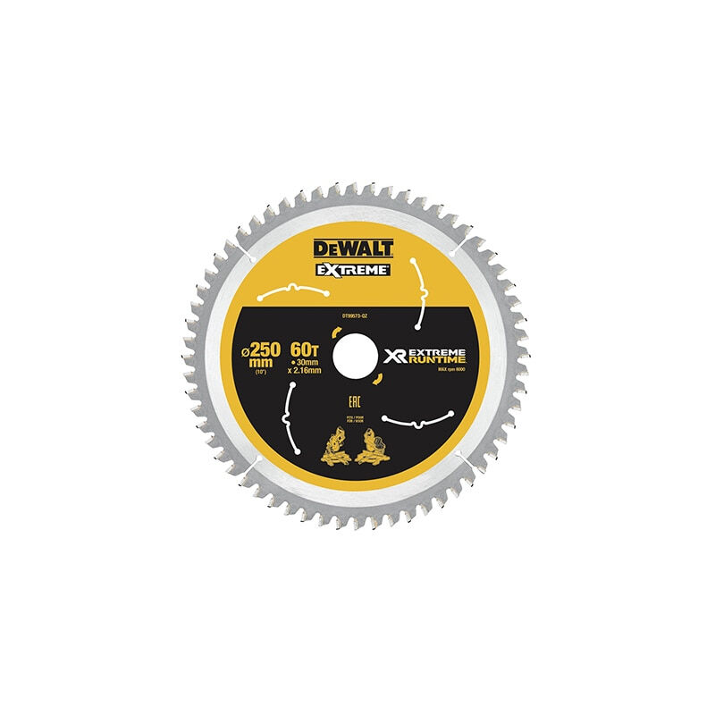 Banyo - DeWalt DT99573-QZ lame de scie circulaire , 250 mm, 80 dents, coupe précise dans le bois et les matériaux composites, compatible avec les