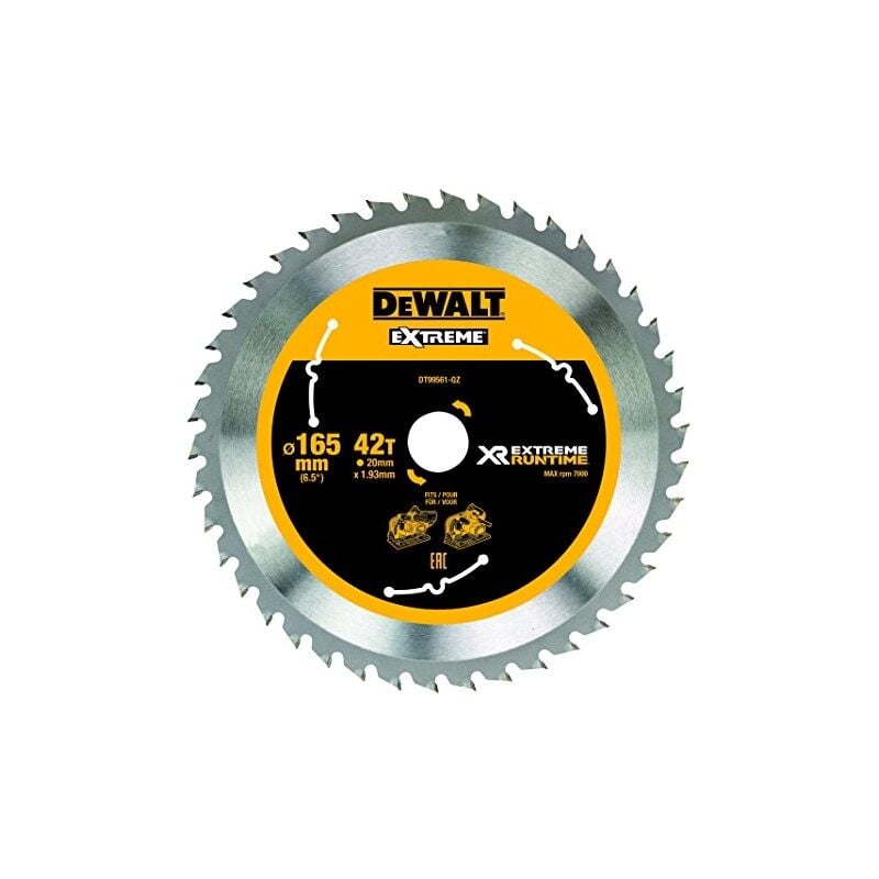Dewalt xr runtime circulaire lame de scie extreme batterie, 1 pièce, 165/20 mm 42 wz/fz, DT99561 de qz