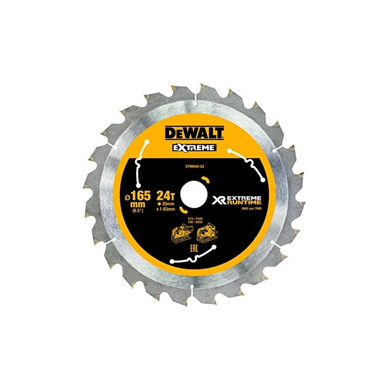 Dewalt Xr Runtime Circulaire Lame De Scie Extreme Batterie, 1 Pièce, 165/20 Mm 24 Wz/fz, Dt99560 De Qz