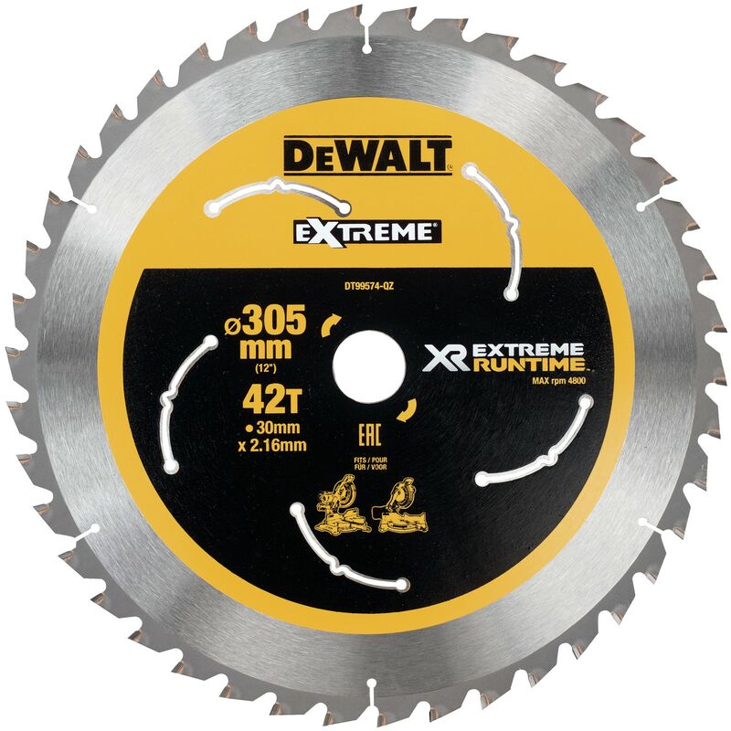 

Dewalt DT99574-QZ Hojas para Sierra Circular Estacionaria XR EXTREME RUNTIME 305mm x 30mm 42D