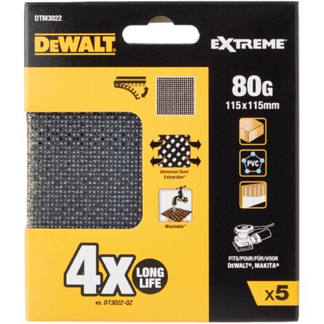 DeWalt, DTM3022, QZ, Hoja de Lija de Malla 80G 115 x 115mm