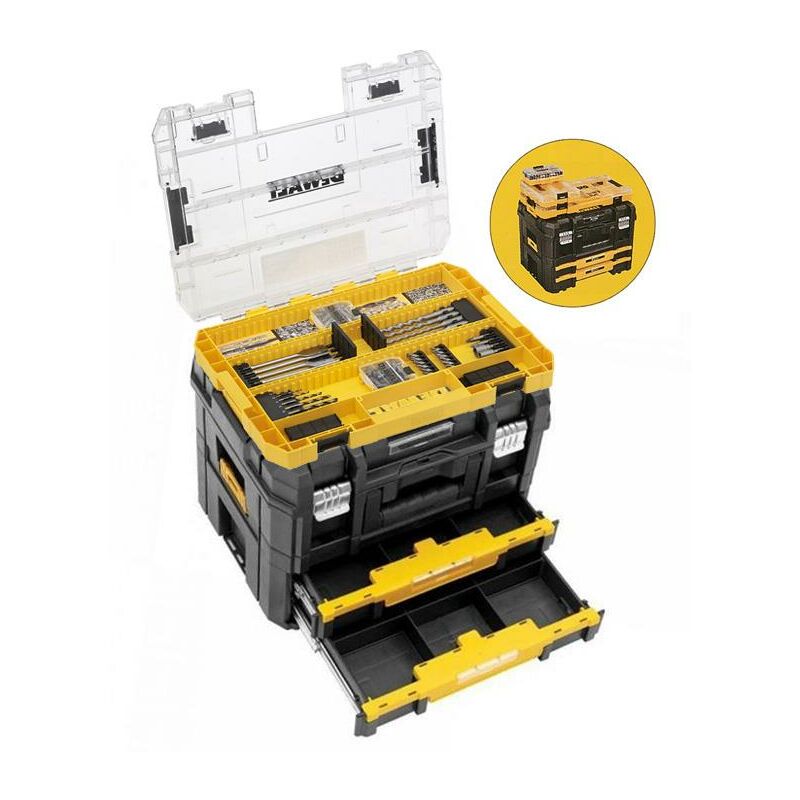 DWST1-70702 TStak Combo ii + iv Tool Storage Box 2 Drawers + 85 Piece Set - Dewalt