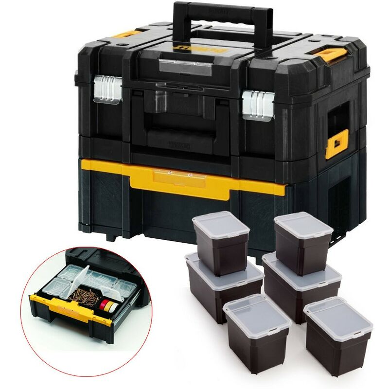 Dewalt DWST1-70703 TStak II + III DWST1-70705 Stackable Tool Boxes +6 Organisers