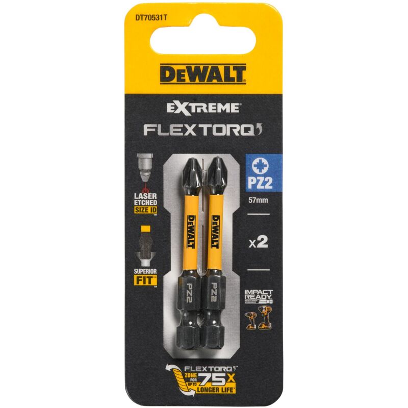 Dewalt DT70531T QZ Embout de tournevis à percussion Torsion PZ2 2 pièces - vue 2