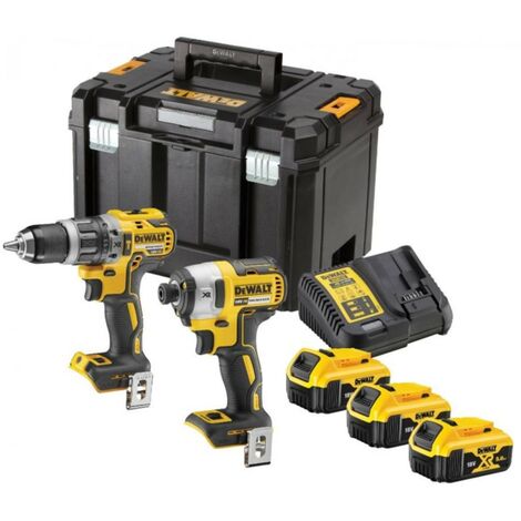 Dewalt – Ensemble combiné 18V DCK266P3T – 3 outils électroportatifs avec 3 batteries 5.0Ah – Moteur Brushless – Perceuse DCD796 et clé à chocs DCF887