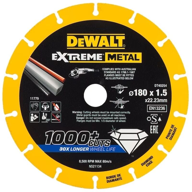 Dewalt - DT40254-QZ Extreme Metal 180 x 22.23 x 1.5mm Diamond Cutting Disc