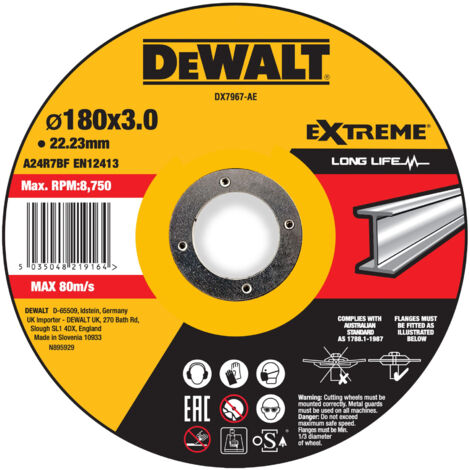 DEWALT EXTREME Trennscheibe 180x3x22,23mm Metall Typ 42 (gekröpft) DX7967-AE