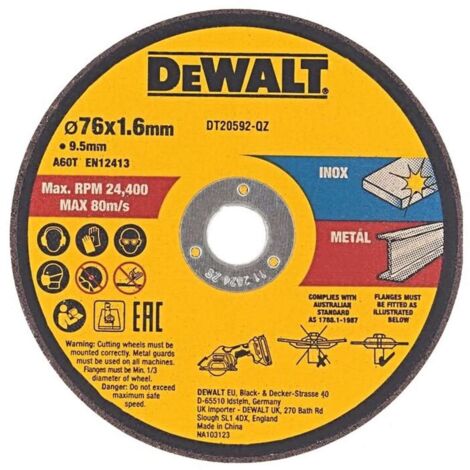 DEWALT High Performance Trennscheibe 76x1,6x9,5mm Inox und Metall Typ 41 (flach) DT20592-QZ