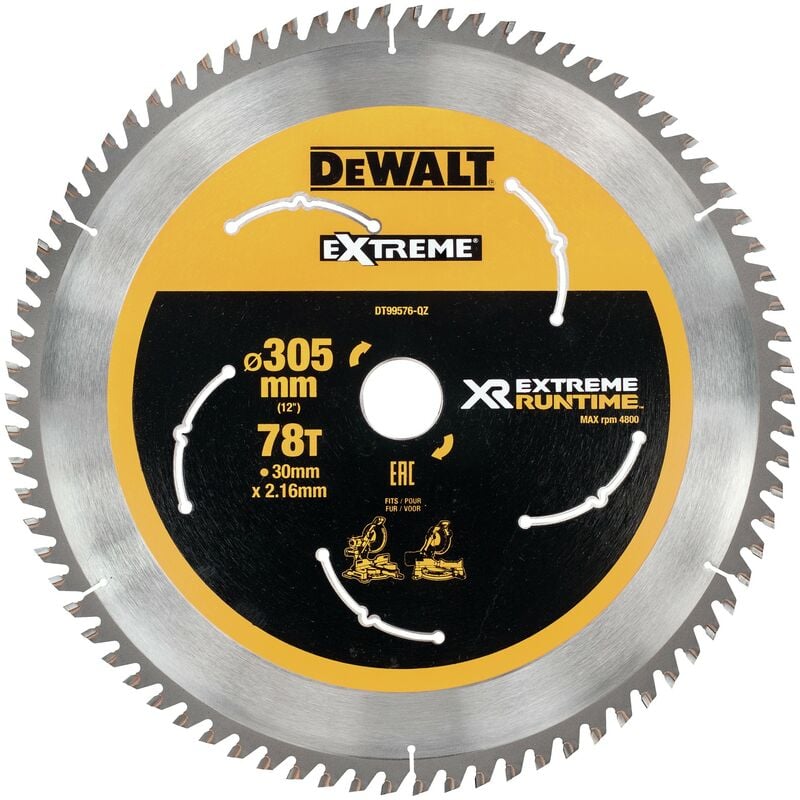 

Dewalt DT99576-QZ Hojas para Sierra Circular Estacionaria XR EXTREME RUNTIME 305mm x 30mm 78D