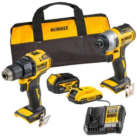 DEWALT Kit 2 Outils XR 18V Sans Fil - Perceuse Visseuse DCD708 + Visseuse À Chocs DCF787 - 2 Batteries - Chargeur - Sac - DCK2078MDR-QW