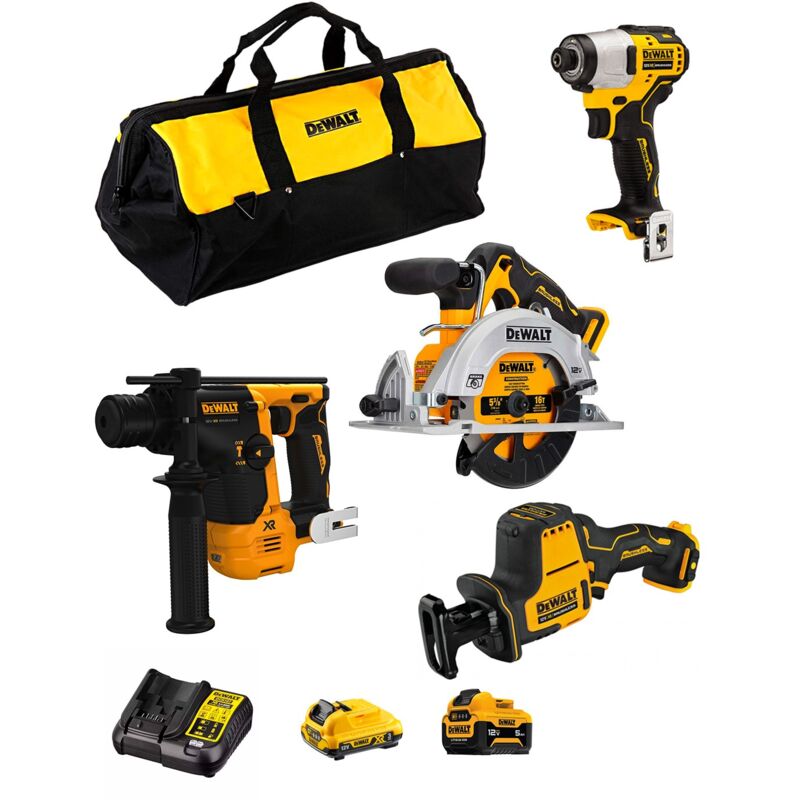 Kit D12K402 (DCS512 DCS312 DCF801 DCH072 1 x 3,0 Ah 1 x 5,0 Ah DCB107 Sac) - Dewalt