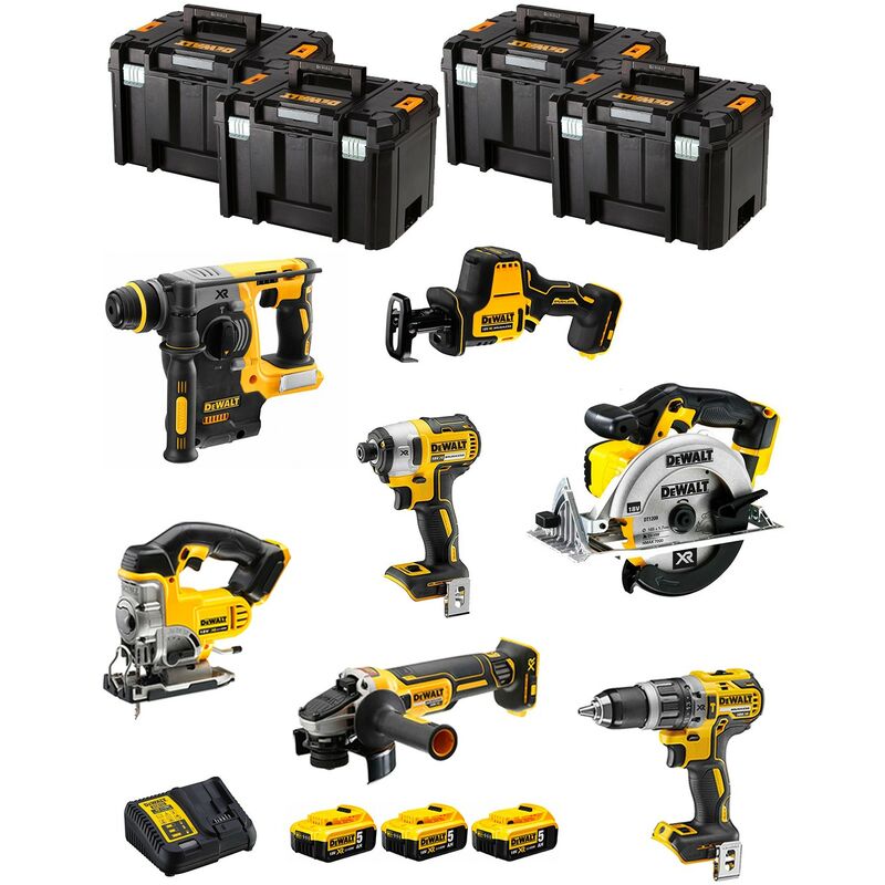 

DeWALT Kit DWK702T (DCD796 + DCH273 + DCG405 + DCF887 + DCS331 + DCS391 + DCS369 + 3 x 5,0 Ah + DCB115 + 4 x TSTAK VI)