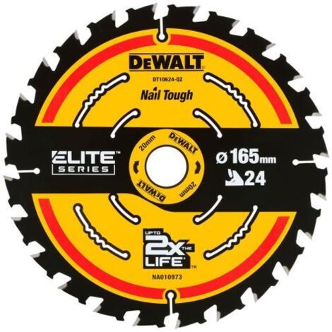 DeWalt Kreissäge 165x20mm 24 Elite-Zähne, hohe Präzision und Leistung, ideal für Schnitte in verschiedenen Materialien.