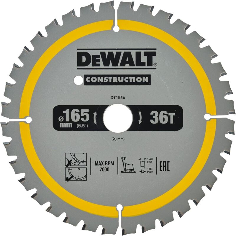 DT1950-QZ Lama Sega Circolare 165x20 mm 36T Legno Chiodato - Dewalt
