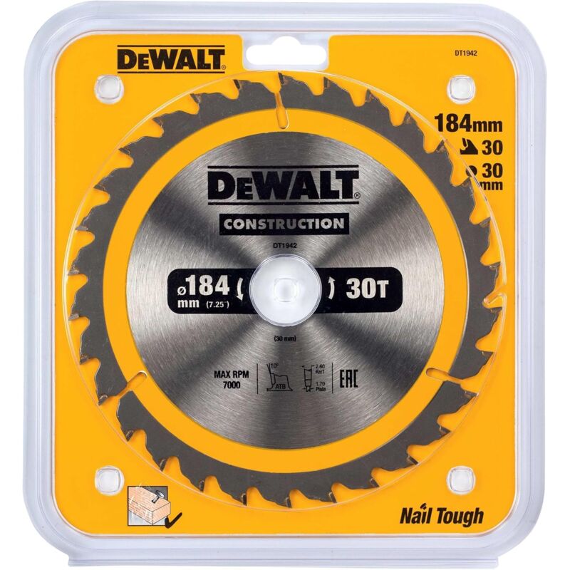 Dewalt - DT1942-QZ Lama Sega Circolare 184x30mm 30T Legno Chiodato