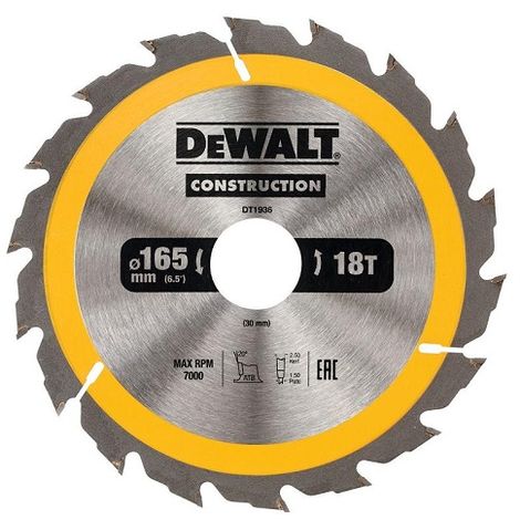 Dewalt Lame De Scie Circulaire 165 30 Mm 18 Dents Dt1936 Qz