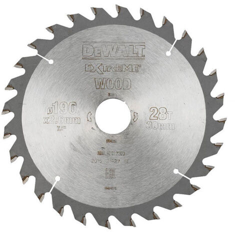 Dewalt – Lame de scie circulaire 184mm – Alésage 16mm – 28 dents carbure K10 – Pour coupes nettes dans bois dur et stratifiés