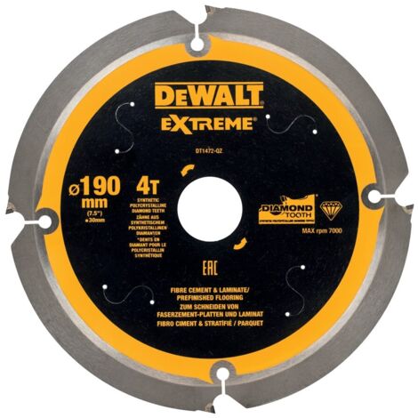 Dewalt – Lame de scie circulaire 190 mm 4 dents pour matériaux abrasifs – Coupe nette – Alésage 30 mm – DT1472QZ