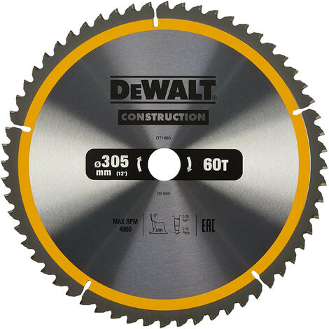DeWalt - Lame de scie circulaire stationnaire 305x30mm, 60 dents - DT1960