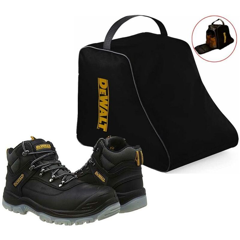 DeWalt Laser Black Safety Work Boots Steel Toecap UK Size 8 + DeWALT Boot Bag