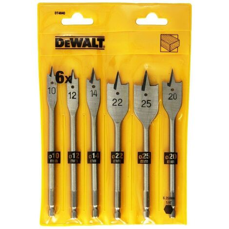 Dewalt – Mèche à bois pour perceuse – Lot de 6 mèches plates 10/12/14/20/22/25 mm – Pour perçage précis dans bois dur