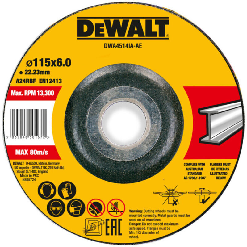 Meule à ébarber Dewalt haute performance 115x6x22 23mm métal type 42 déportée DWA4514IA AE