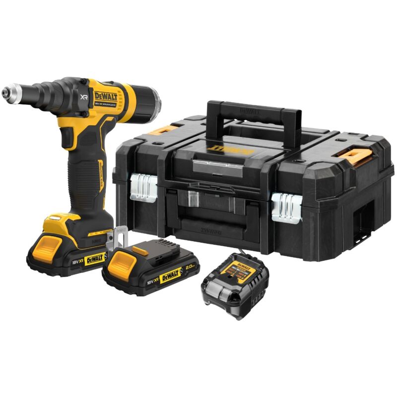 Dewalt Riveteuse XR 18V 2Ah Brushless 48 mm - 2 batteries renforcées c TSTAK - DCF403D2GT-QW