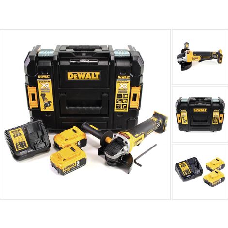 Dewalt – Meuleuse d'angle sans fil 18V 125mm – Moteur Brushless – 2 batteries 5,0Ah – Frein électronique pour sécurité accrue – Chargeur et TSTAK inclus