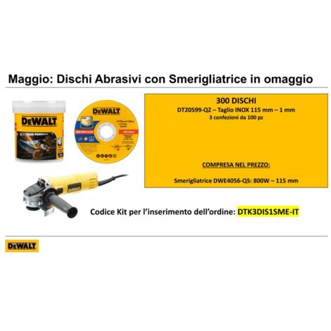 Dewalt offerta promo 300 dischi da 115mm in omaggio 1 smerigliatrice da 800w