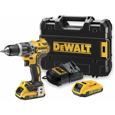 DEWALT D2 18 V Perceuse visseuse à percussion sans fil Brushless 70 Nm avec boîtier TSTAK + 2x Batteries DCB 183 2,0 Ah + 1x Chargeur DCB 113