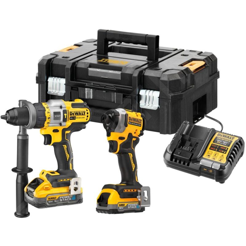 Dewalt - Outillage - Set perceuse à percussion et clé à choc sans fil 18V, 1 batterie 1,7 Ah, 1 batterie 5,0 Ah, chargeur
