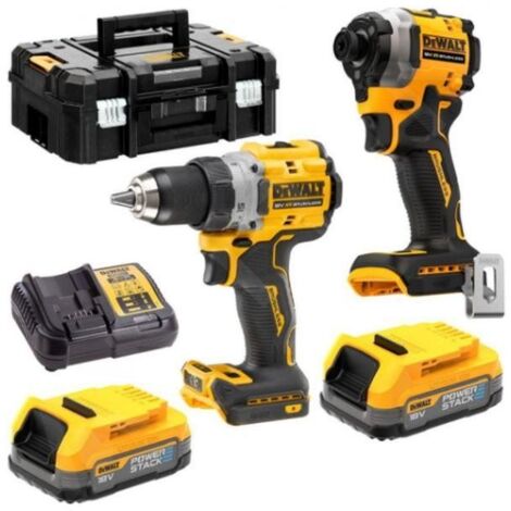 DeWALT Outillage - Set perceuse-visseuse et clé à choc sans fil 18V,  2 batteries 1,7 Ah POWERSTACK, chargeurs DCK2051E2T