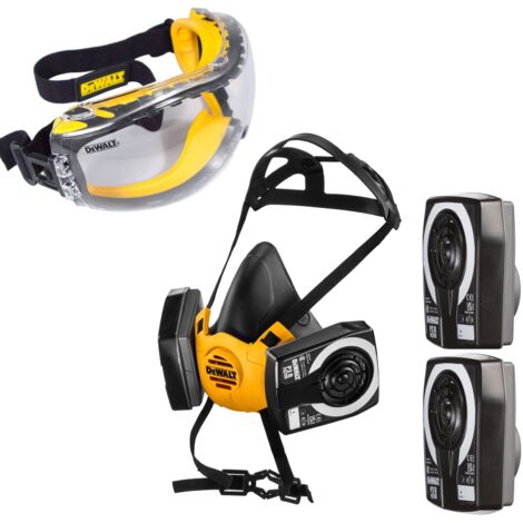 Dewalt P3 Half Mask Respirator Medium Dust Mask + Extra P3 Filters + Goggles