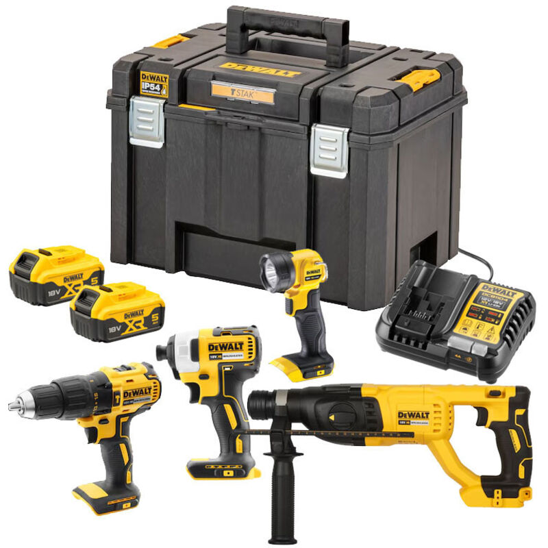 Dewalt - Pack 4 outils 18V xr 2x5 Ah DCD778 DCF787 DCH133 DCL040 - DCK440P2T-QW