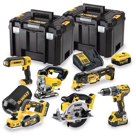 Dewalt – Pack de 6 outils électroportatifs 18V avec 3 batteries 5,0 Ah – Moteur Brushless – Coffrets TSTAK VI pour travaux intensifs