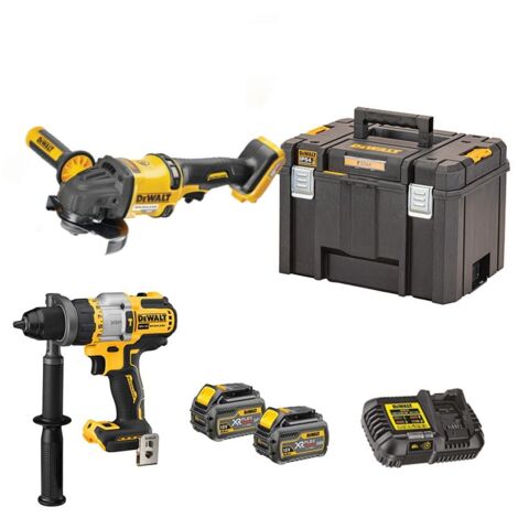 Dewalt – Pack d'outils électroportatifs 54V – Perceuse-visseuse DCD999 + meuleuse DCG418 – 2 batteries 108Wh – Chargeur rapide inclus