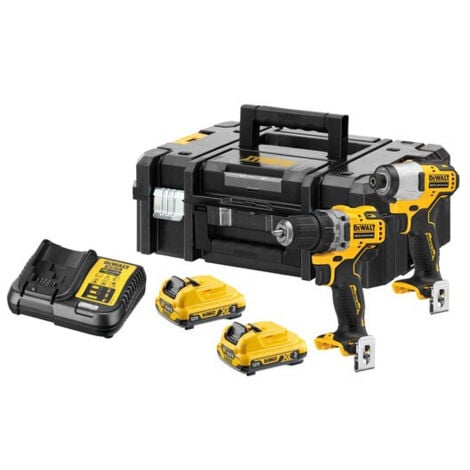 DeWalt - Paquete de taladro atornillador de percusión + destornillador de impacto Brushless 12V Lithium 2x3.0Ah con estuche T-STAK II