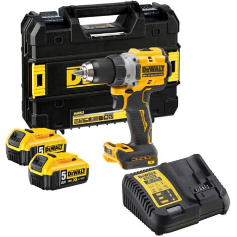Dewalt – Perceuse visseuse 18V avec 2 batteries 5Ah – Moteur brushless – Couple 90Nm – Mandrin 13mm tout métal – Coffret de transport TSTAK
