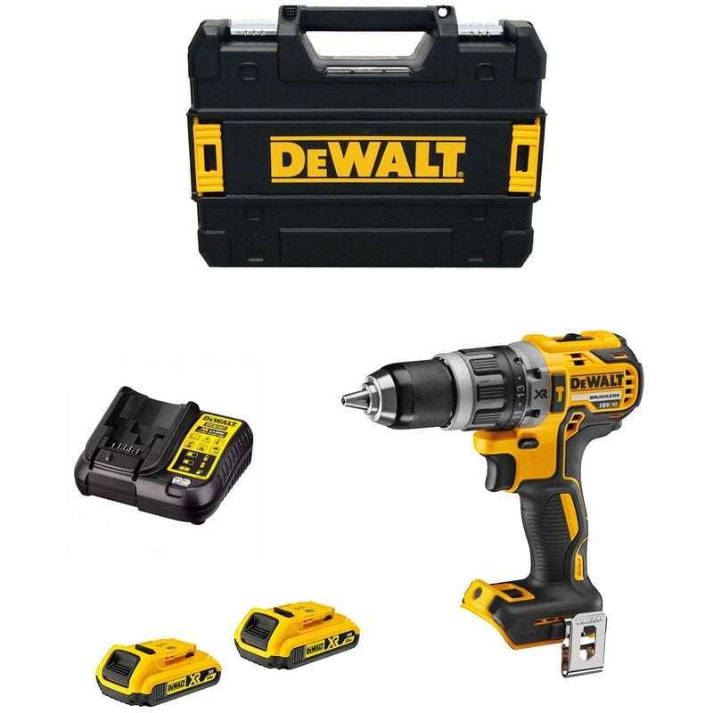 Dewalt - Perceuse à percussion 18V + 2 batteries Li-Ion 2Ah + chargeur + coffret Tstak - DCD796D2